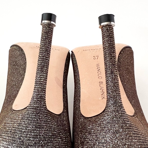 MANOLO BLAHNIK | Hangisi Dark Gold Glitter Fabric Jewel Buckle Pumps EU 37 US 7 - Picture 14 of 14